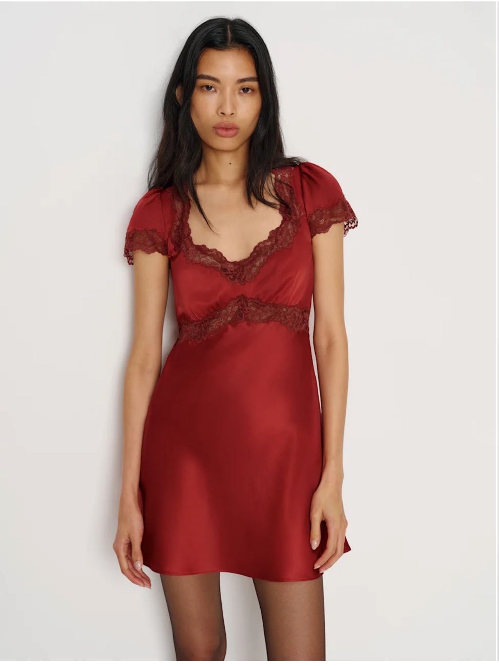 Reformation Romi Silk Lace Mini Dress In Sangue (Red) Size S New With Tags